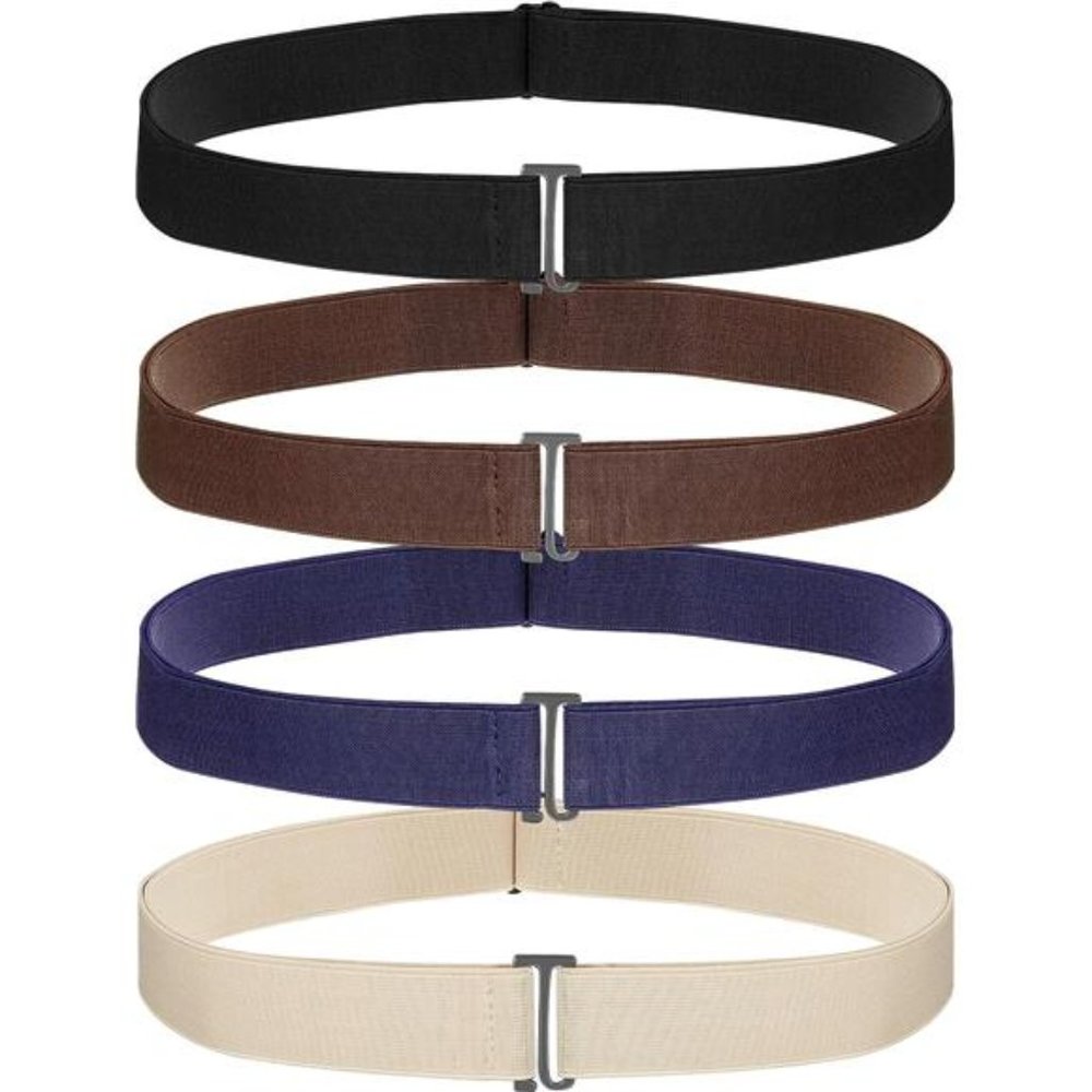 4 Pack Women No Show Invisible Belt Elastic Stretch Waist Belt with Flat Buckle